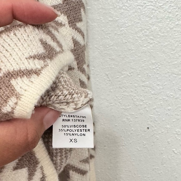 Dreamers By Debut Button Front Cardigan Houndstooth Pattern Cream Tan xs - Picture 6 of 8